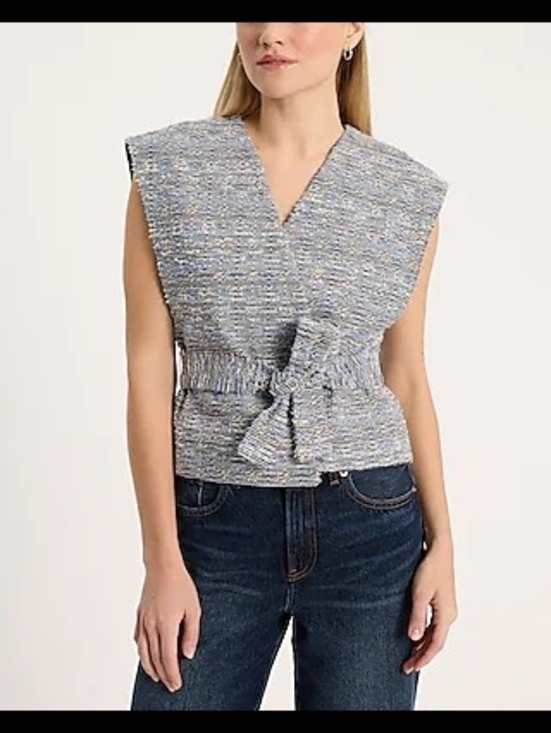 Express Tops - Express Denim Boucle Wrap Cropped Vest